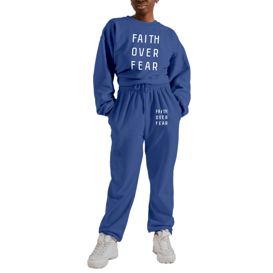 Two Piece Sweatsuits Set - Faith Over Fear Blue