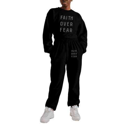 Two Piece Sweatsuits Set - Faith Over Fear Black